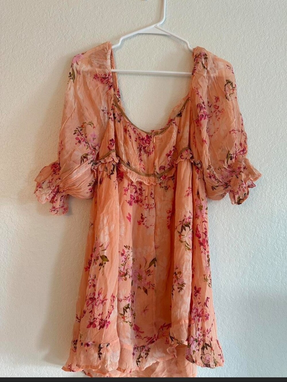 Free People Peach Floral Ruffled Babydoll Dress - Picture 6 of 7